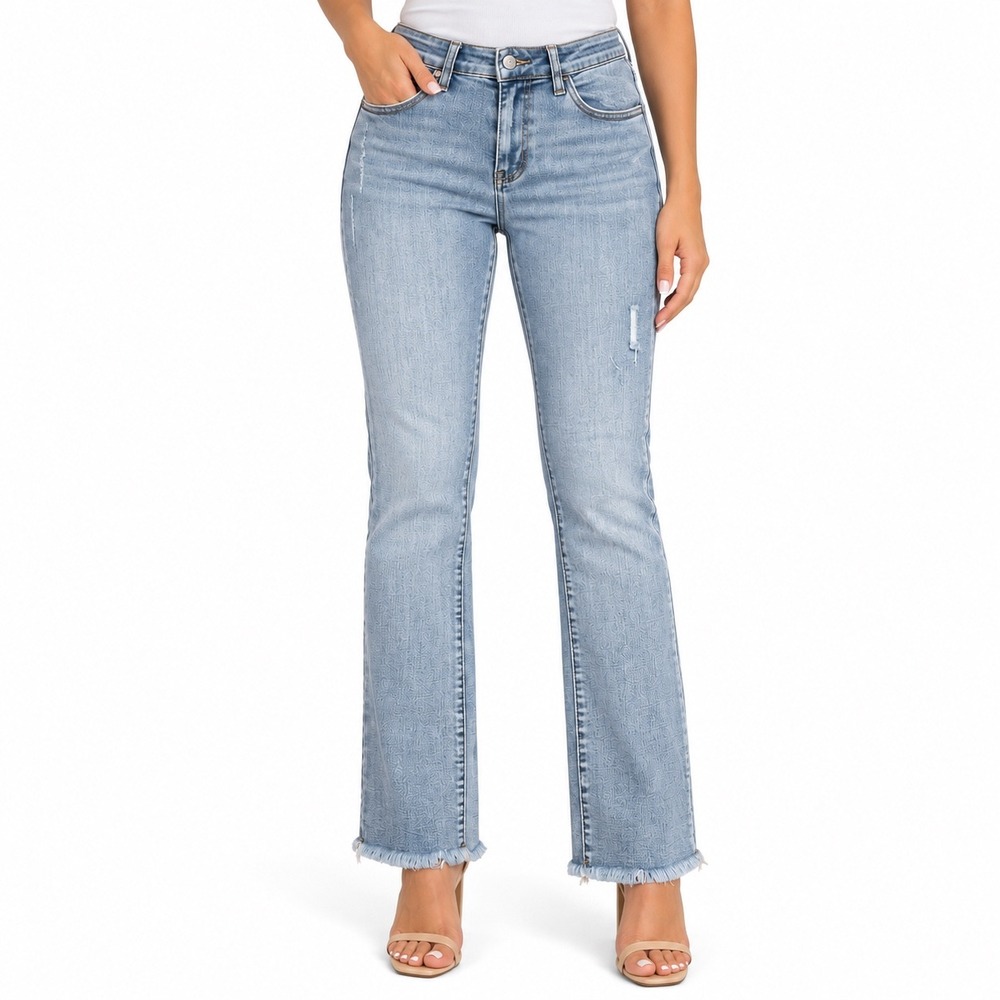 Coco + Carmen Womens Light Wash Straight Leg Frayed Hem Stretch Jeans Size L